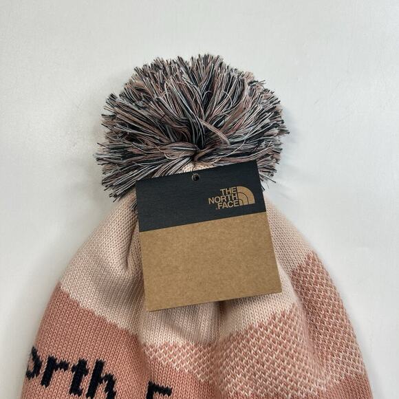The North Face Pom Pom Beanie Hat Pink Clay One Size Recycling Winter - Picture 2 of 6